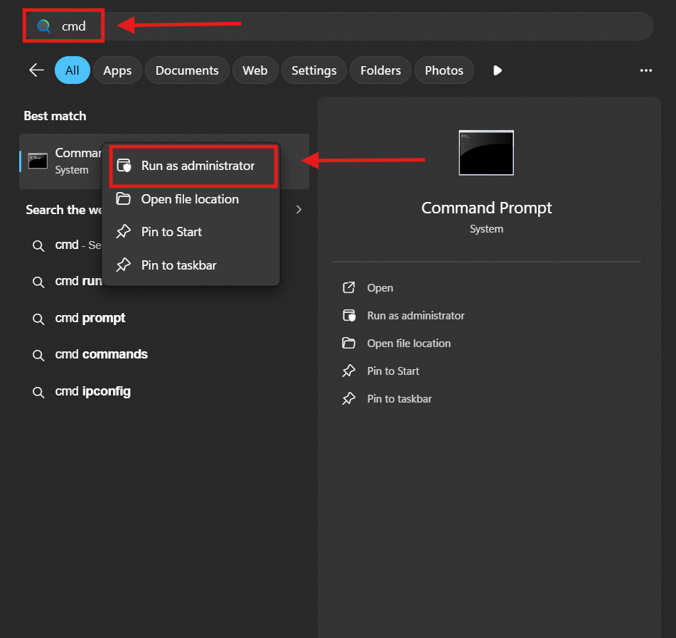 Open CMD as admin Open CMD as admin