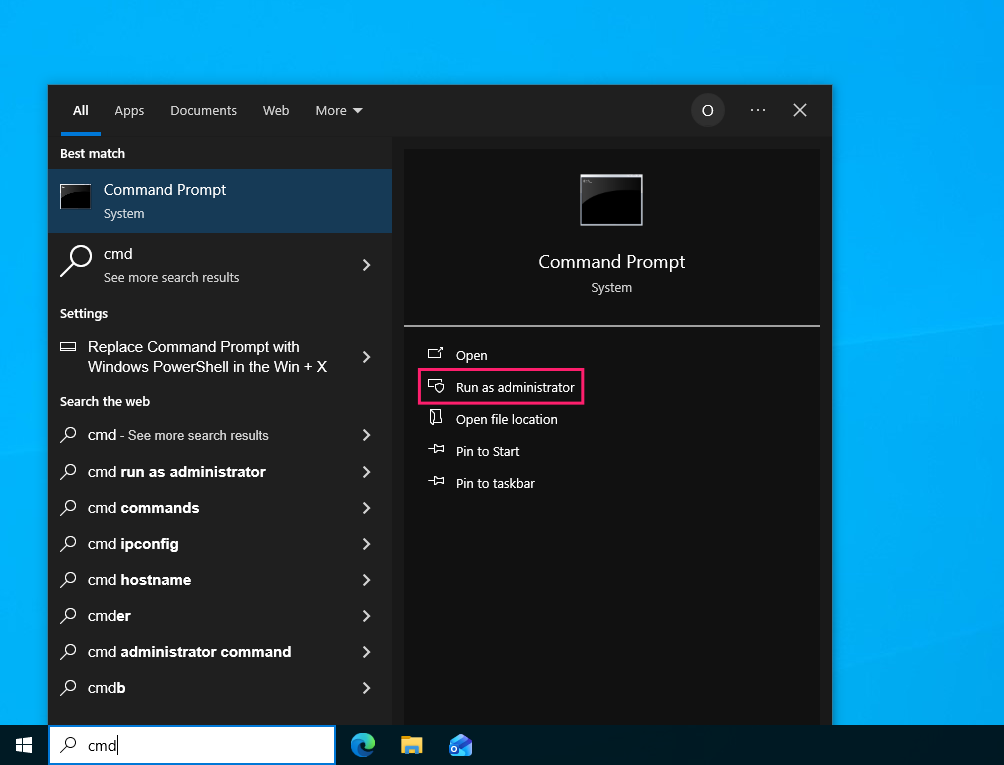 Open Command Prompt as admin Open Command Prompt as admin