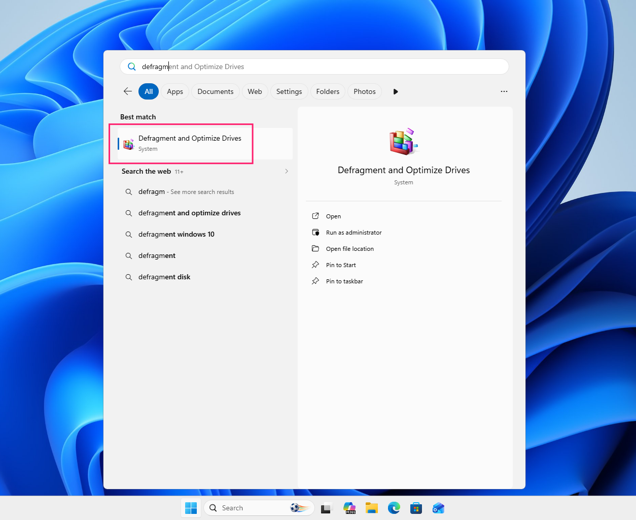 Open Defragment and Optimize Drives Open Defragment and Optimize Drives