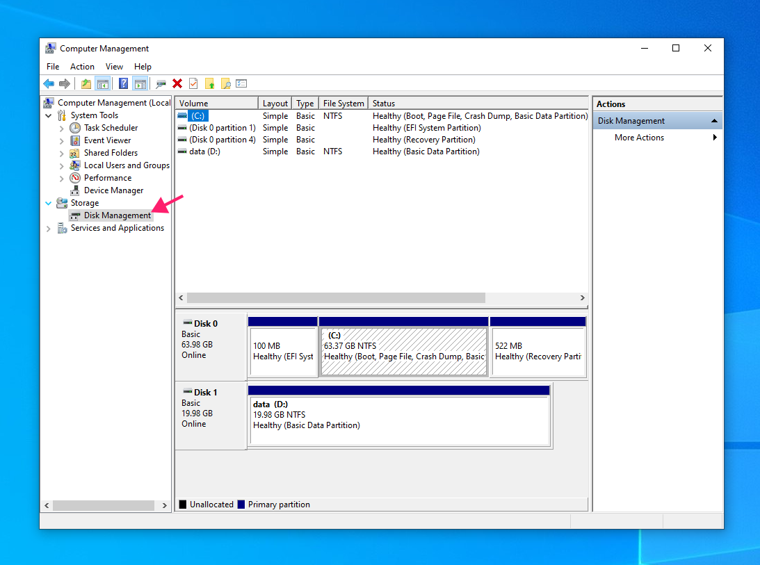 Open Disk Management from Computer Management Open Disk Management from Computer Management