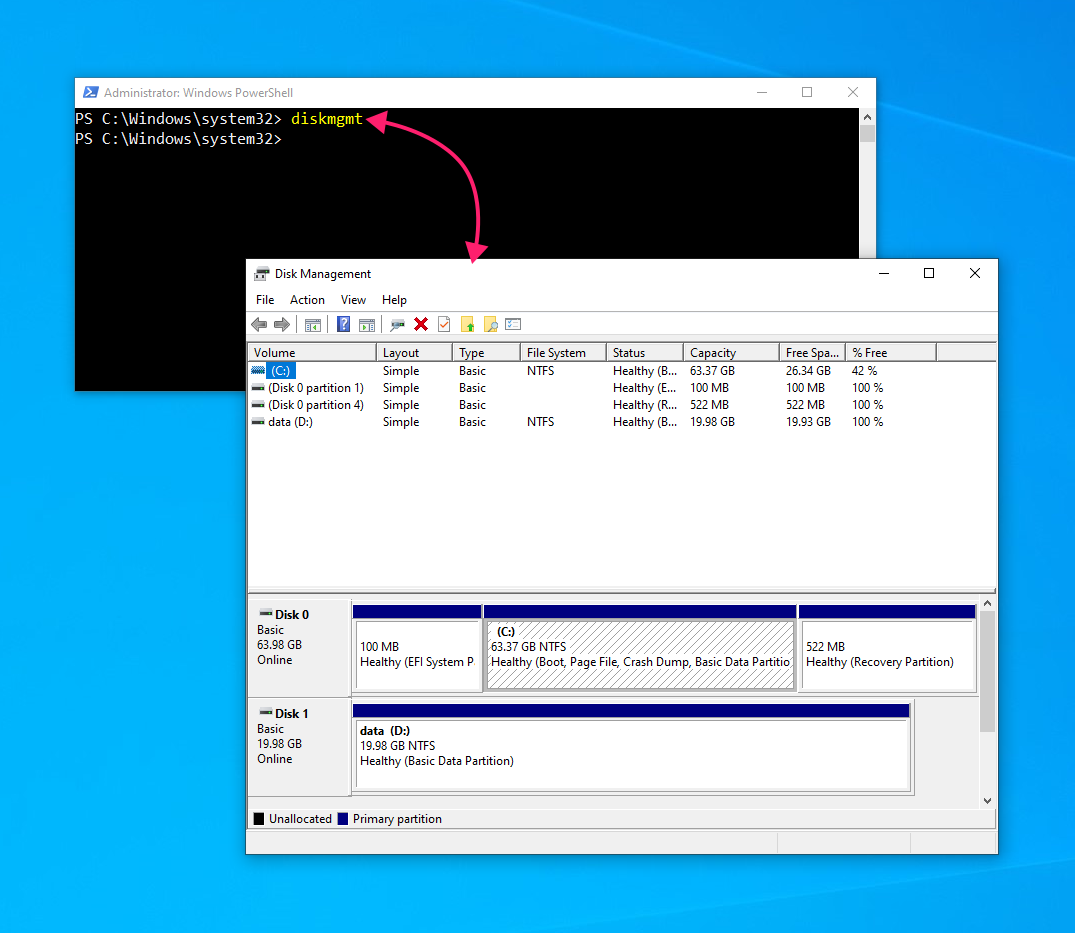 Open Disk Management from PowerShell Open Disk Management from PowerShell