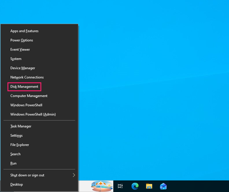 Open Disk Management from win+X menu Open Disk Management from win+X menu