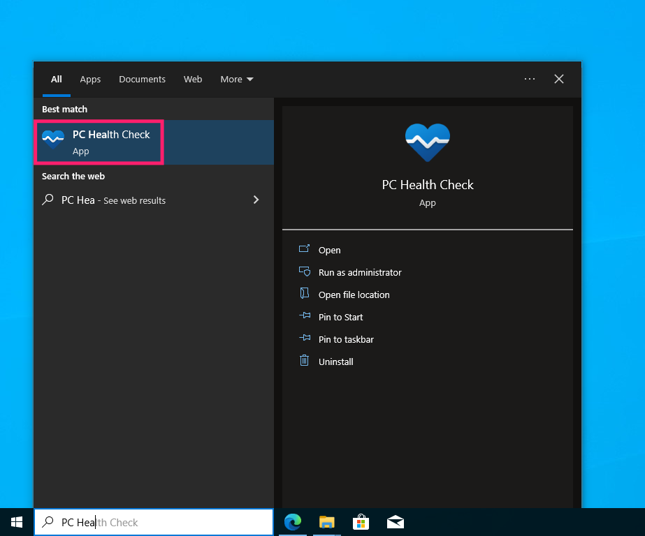 Open PC Health Check app Open PC Health Check app