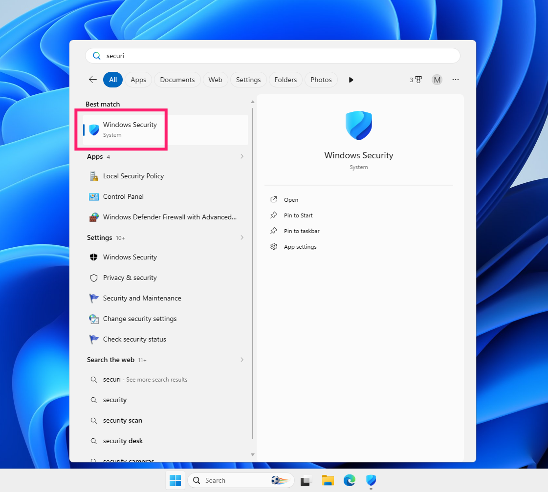 Open Windows Security Open Windows Security