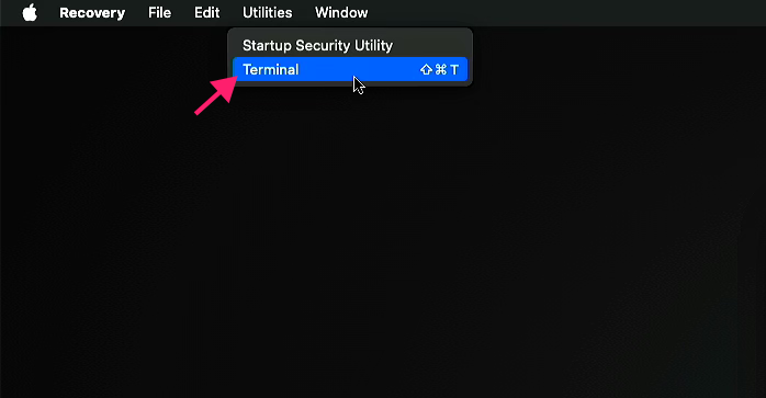 Open macOS terminal from Recovery Mode
