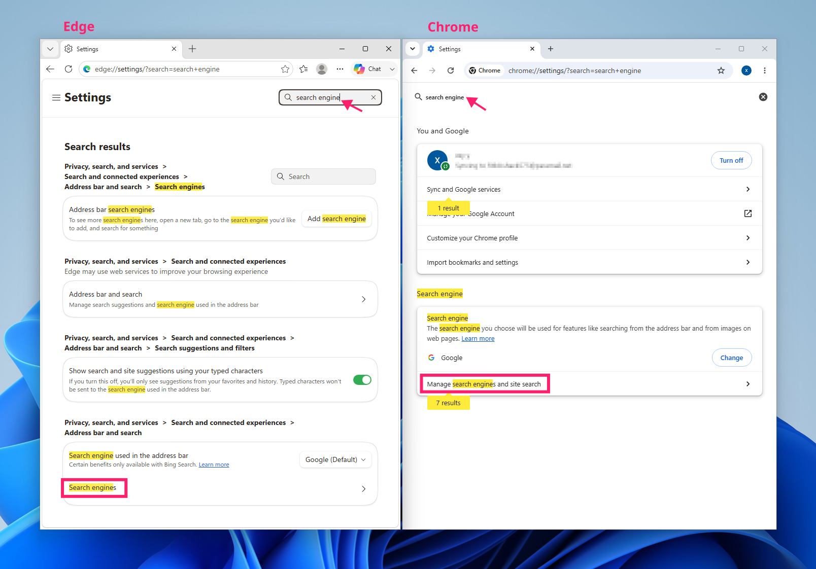 Open search engine settings in Chrome and Edge Open search engine settings in Chrome and Edge