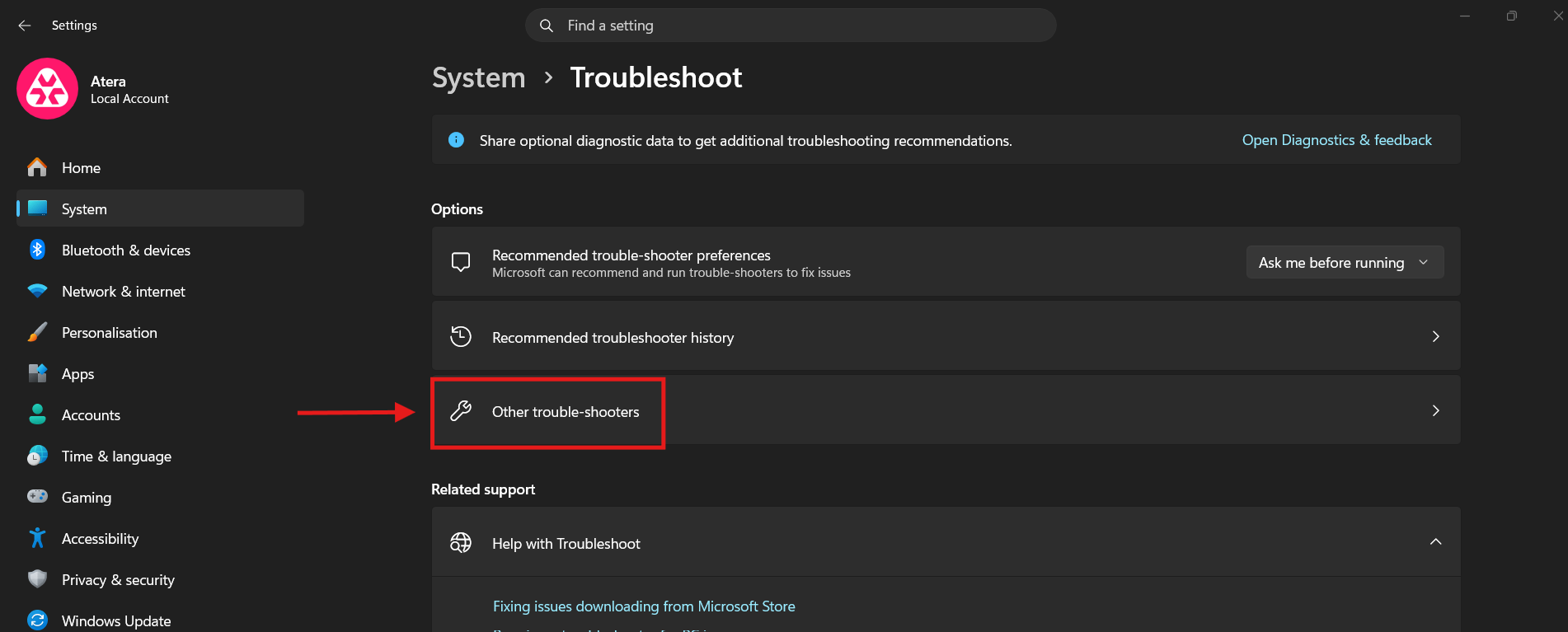 Other troubleshooters in Windows Settings Other troubleshooters in Windows Settings