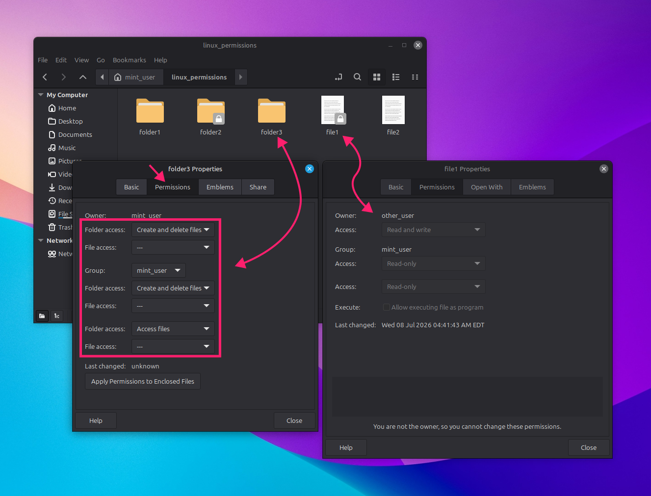 Permissions tab on file manager Permissions tab on file manager