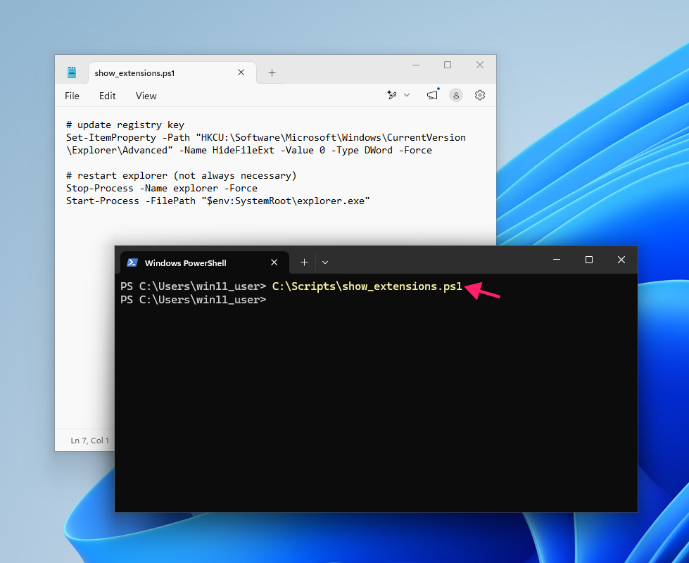 PowerShell script for showing file extensions PowerShell script for showing file extensions