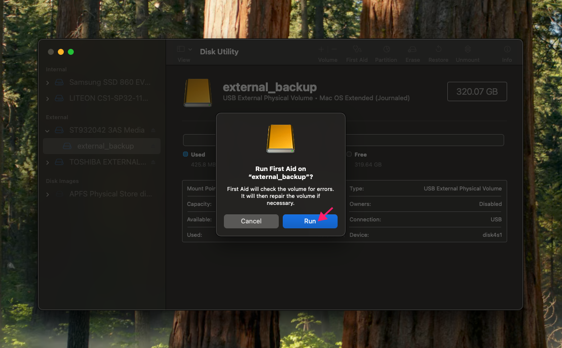Run First Aid backup on macOS Run First Aid backup on macOS