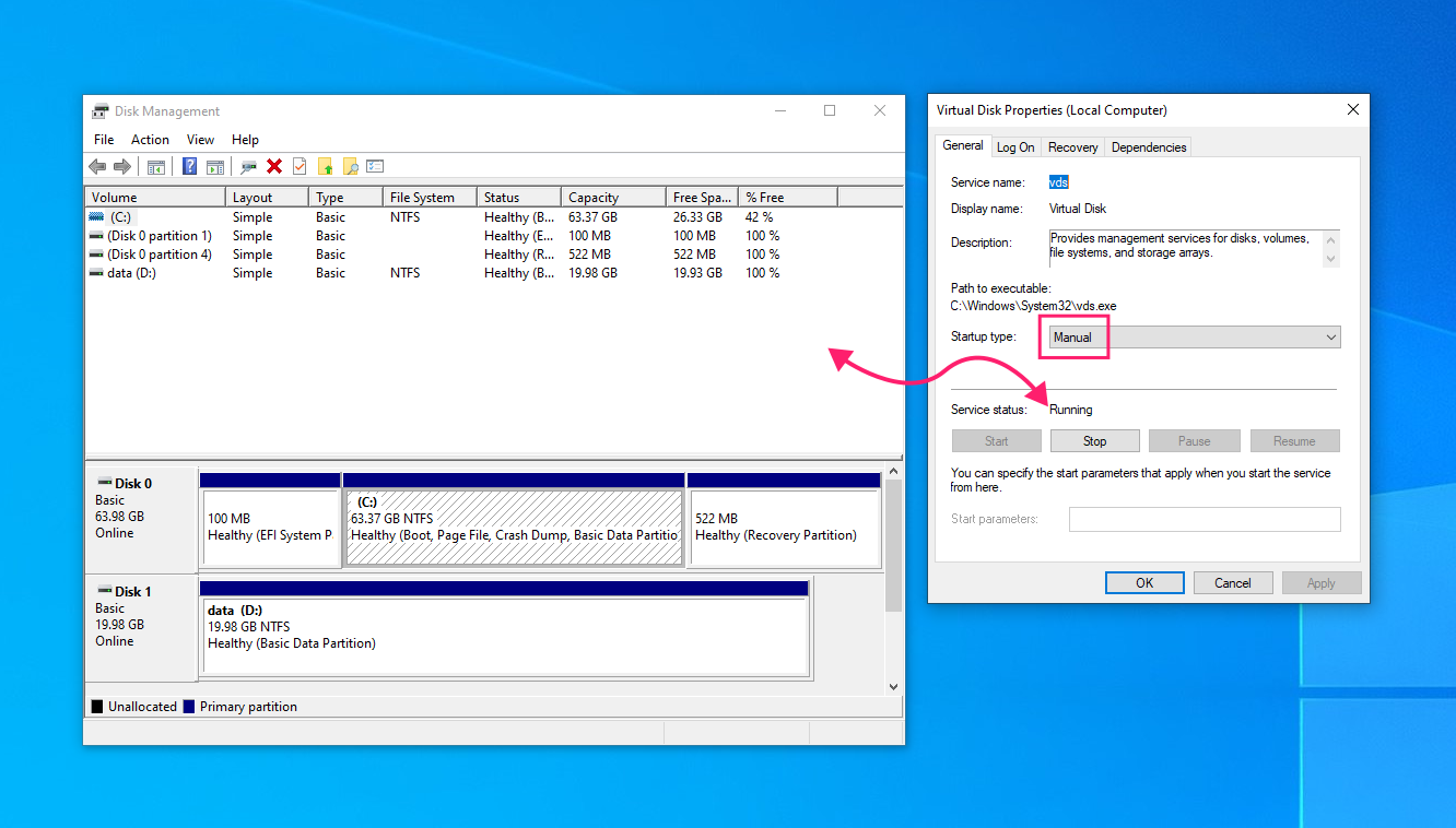 Running Disk Management service Running Disk Management service