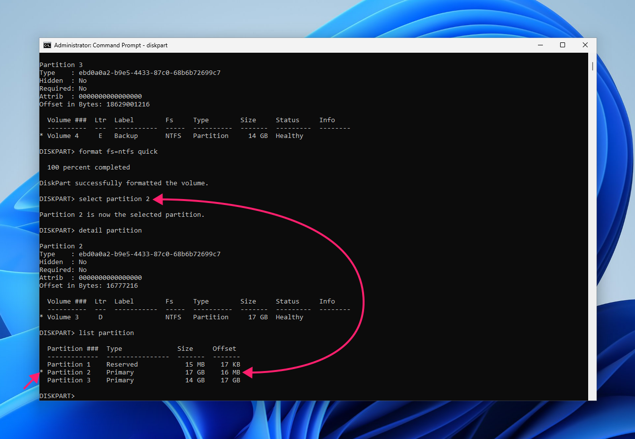 Select new partition command Select new partition command