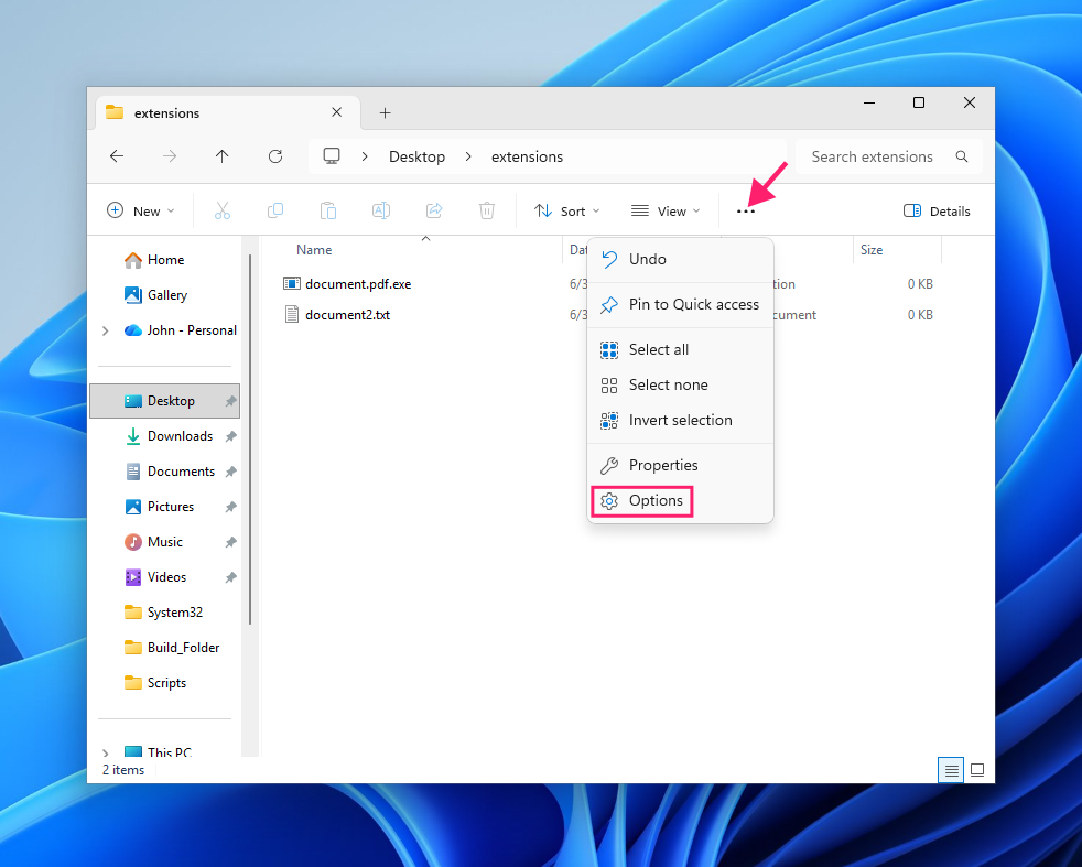 Select options in Folder Options window Select options in Folder Options window
