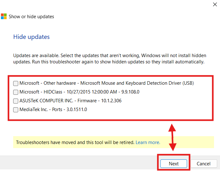 Select problematic driver in wushowhide utility Select problematic driver in wushowhide utility