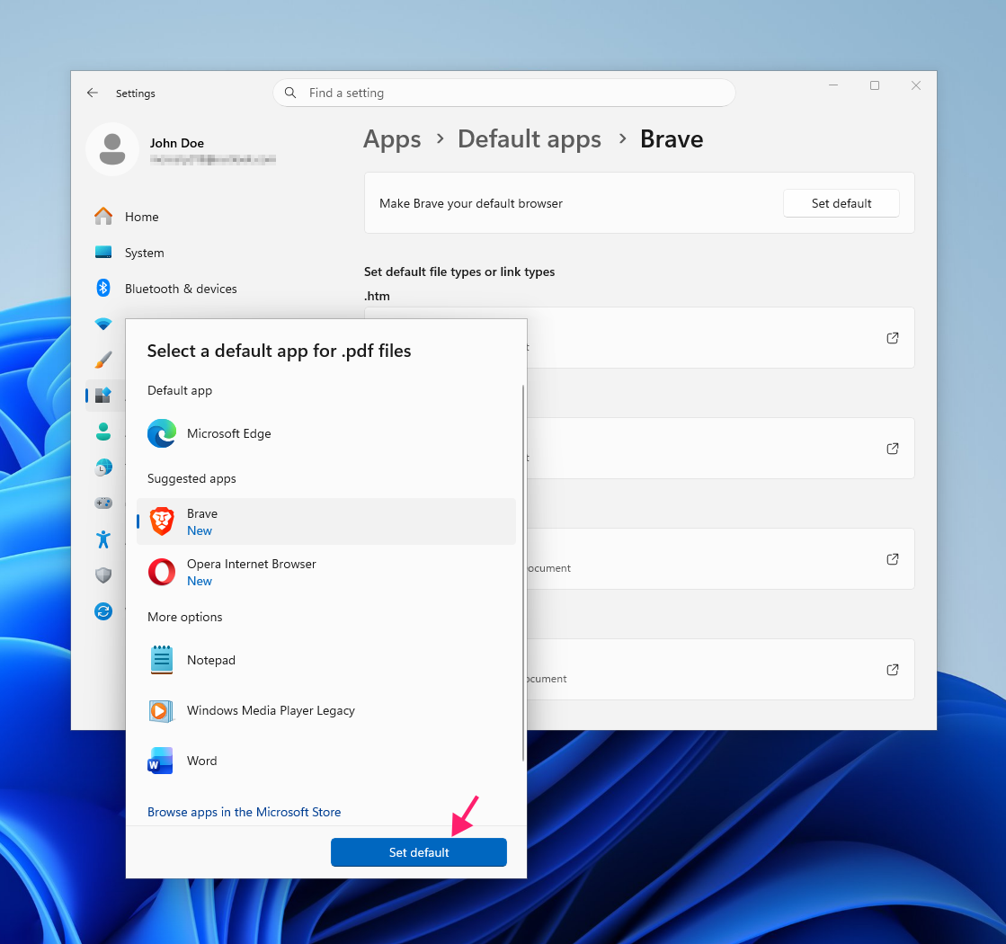 Set default browser for file types Set default browser for file types