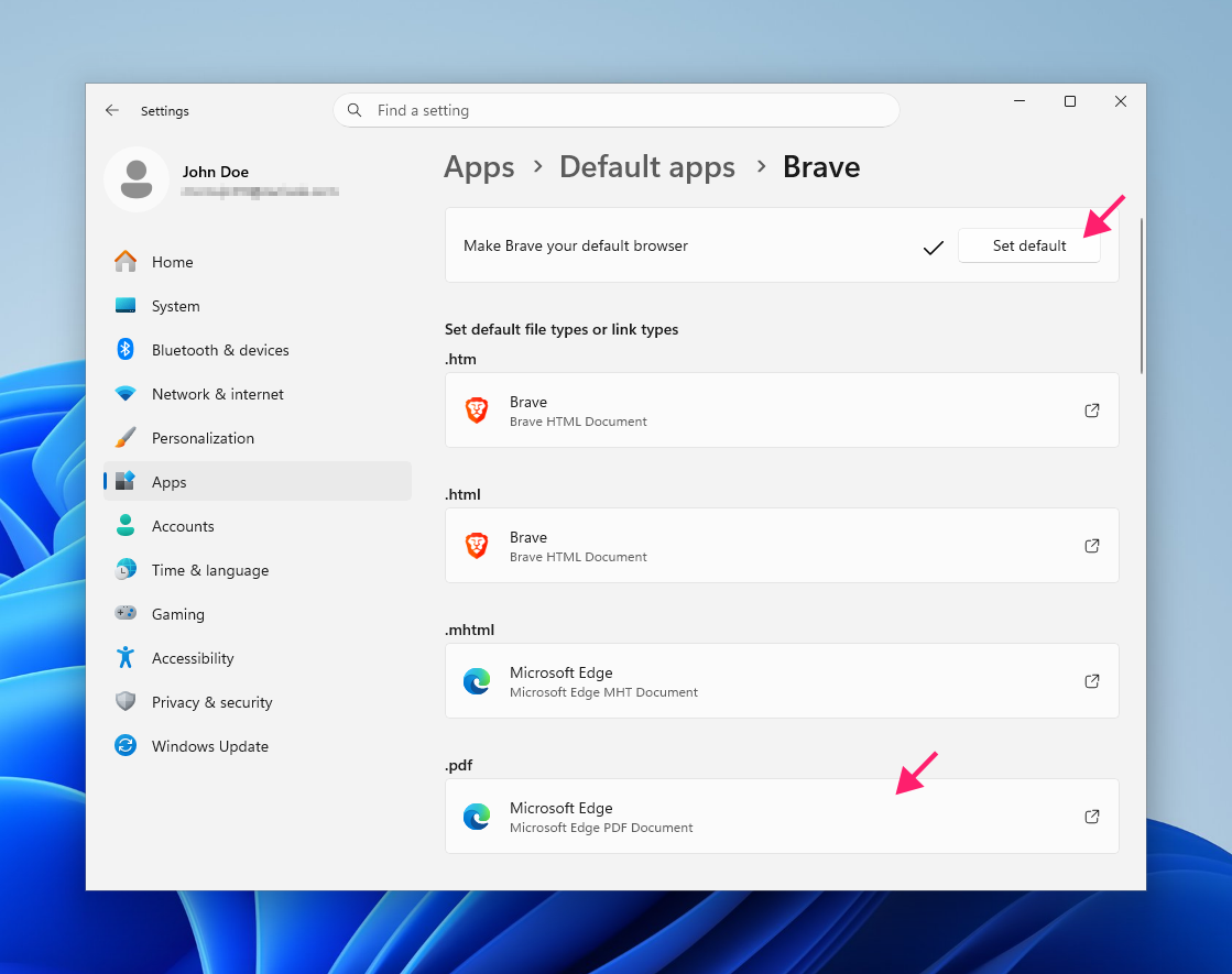Set default browser in settings Set default browser in settings