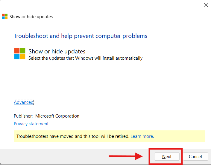 Show or hide updates utility Show or hide updates utility