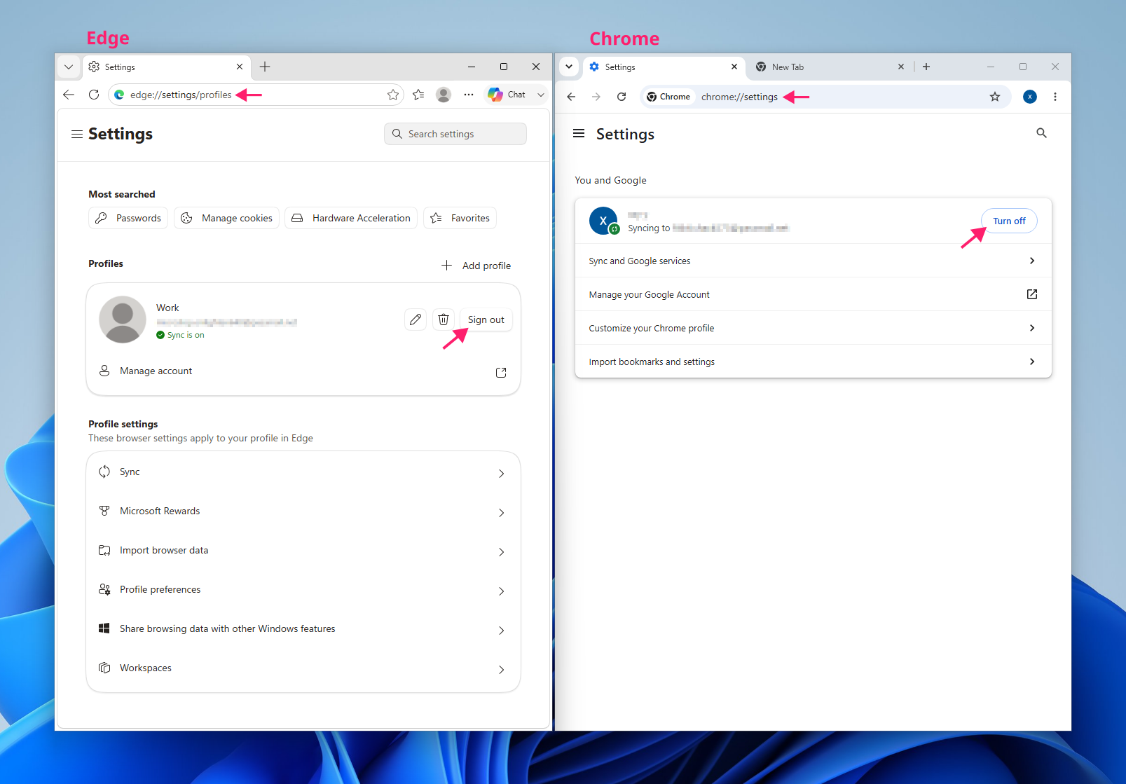 Sign out on Chrome or Edge Sign out on Chrome or Edge