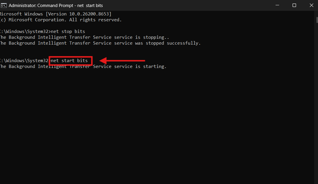Start bits command on CMD Start bits command on CMD
