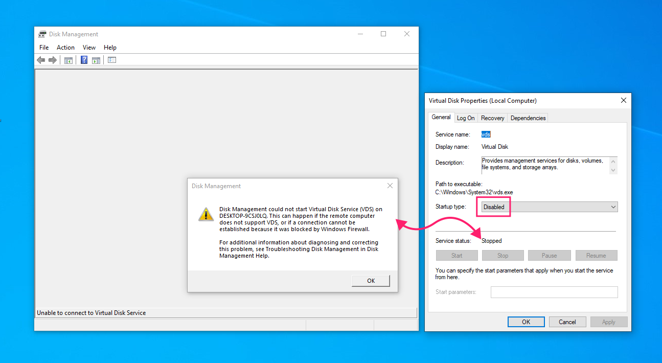 Startup type for VDS Startup type for VDS