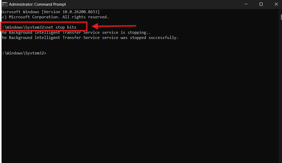 Stop bits command on CMD Stop bits command on CMD