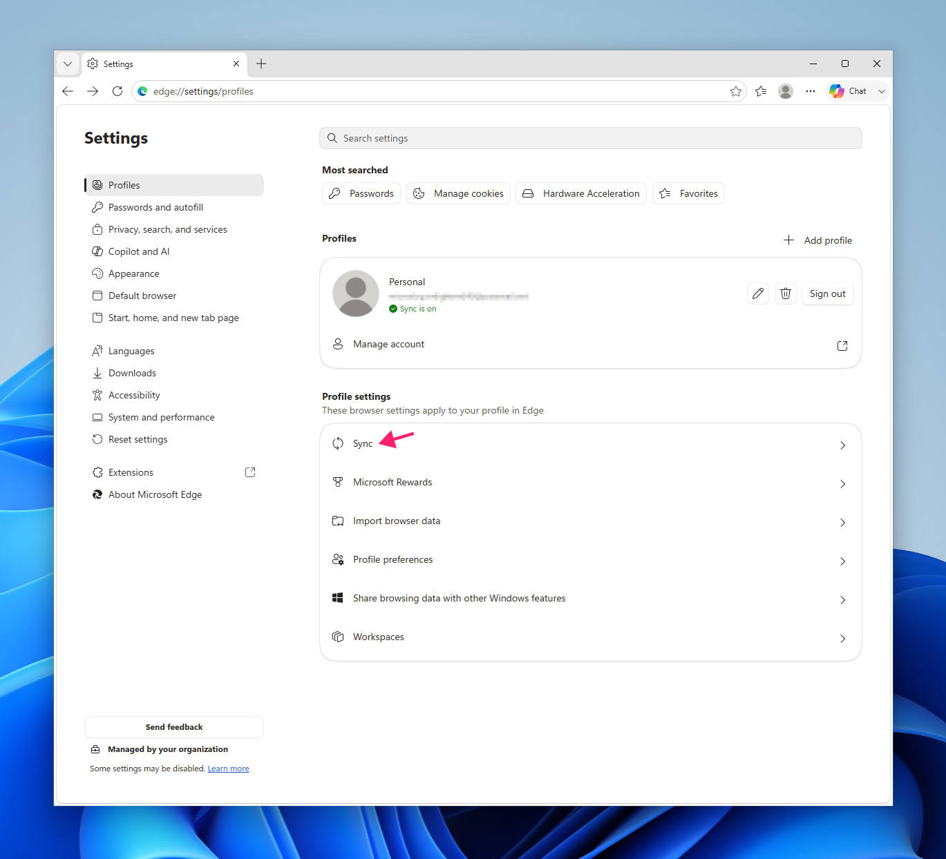 Sync settings in Edge Sync settings in Edge