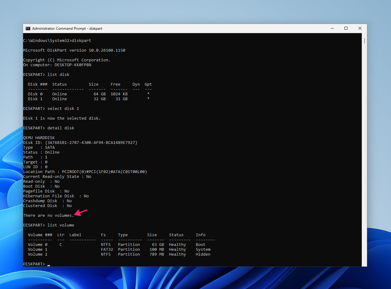 There are no volumes message in CMD There are no volumes message in CMD