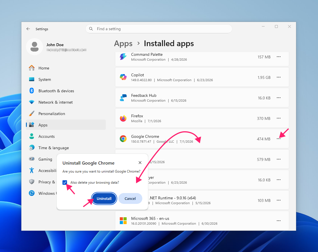 Uninstall Chrome app Uninstall Chrome app