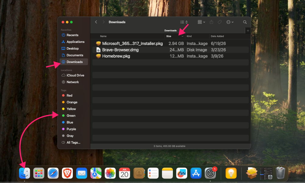 View downloads in Finder