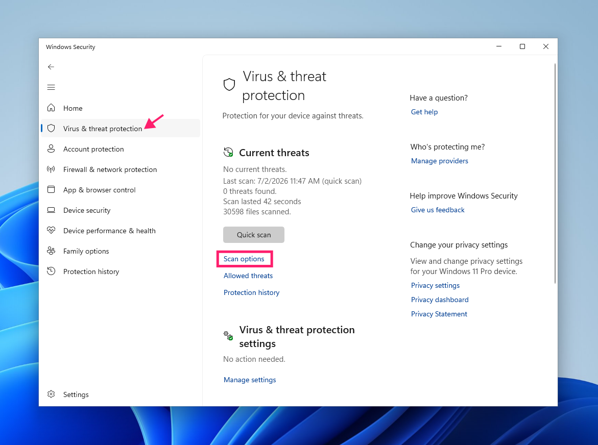 Virus and threat protection Virus and threat protection