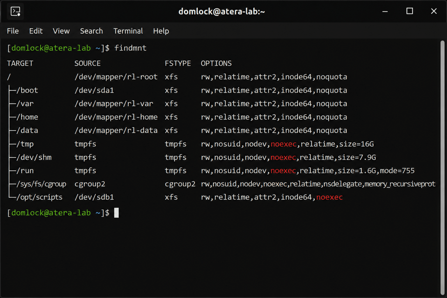 findmnt command on Linux findmnt command on Linux