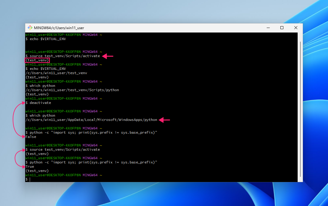 Activate venv in Git Bash