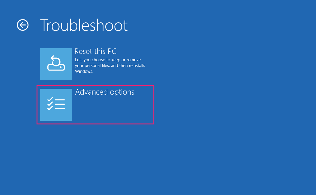 Advanced options in WinRE Advanced options in WinRE