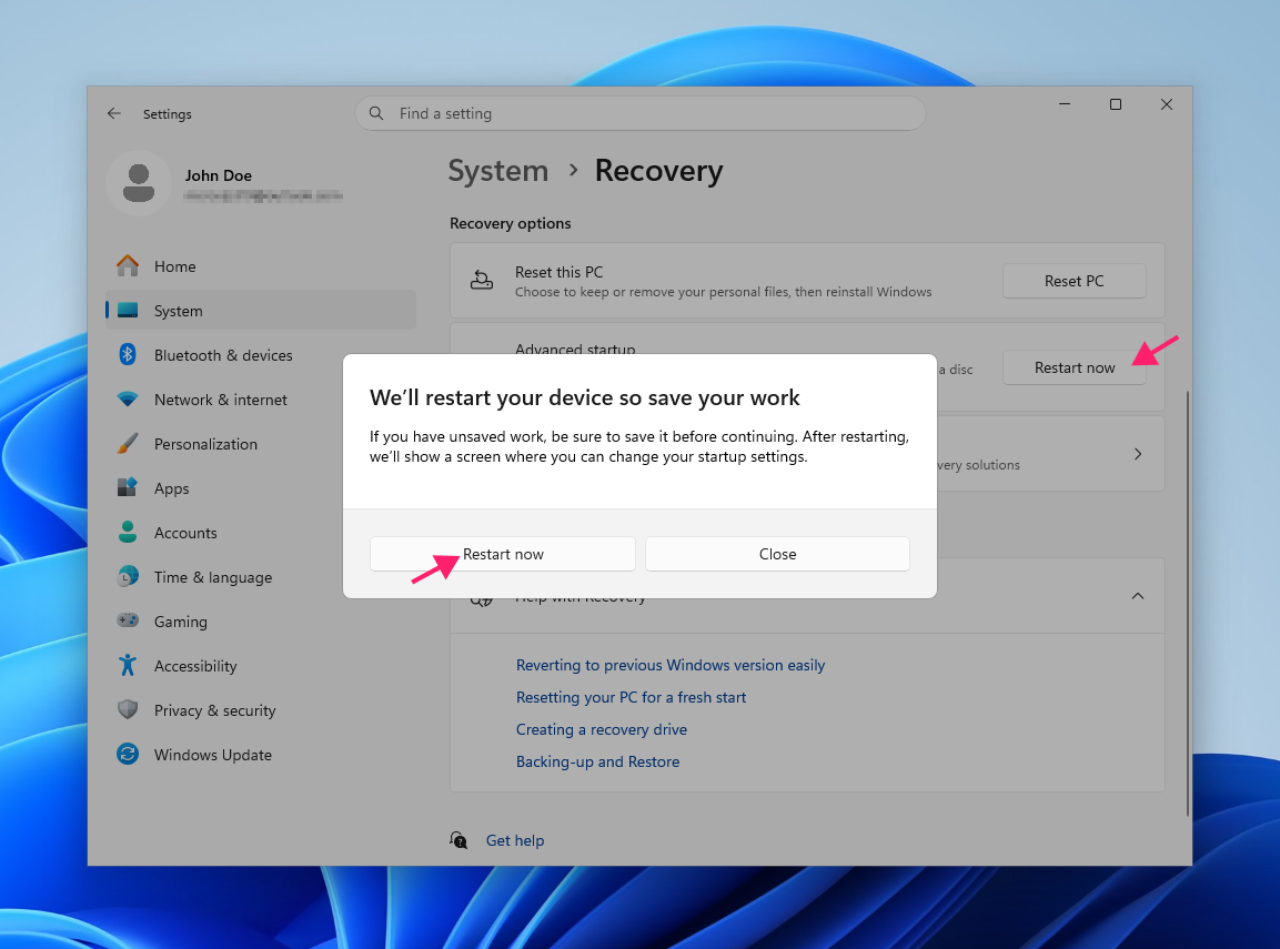 Advanced startup in Recovery settings Advanced startup in Recovery settings