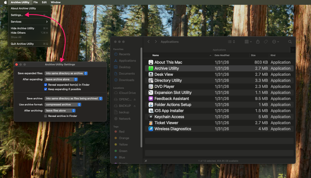 Archive Utility settings Archive Utility settings