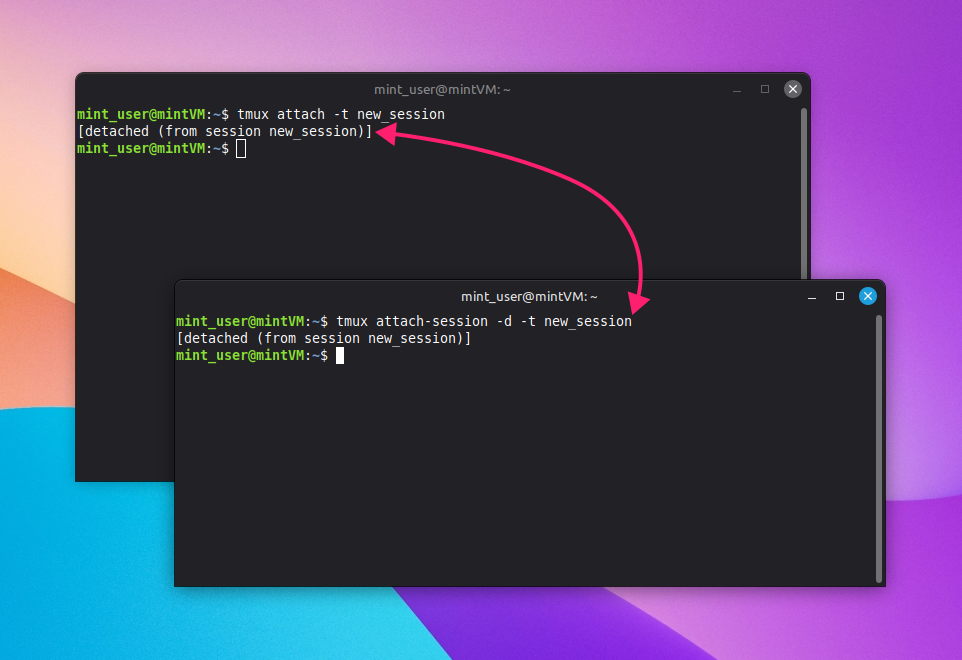 Attach new terminal to session Attach new terminal to session