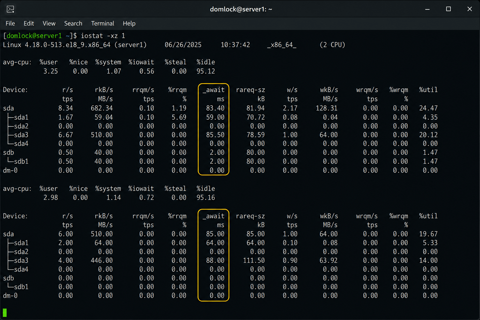 Await column on iostat Await column on iostat