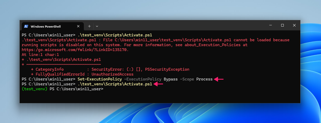 Bypass policy for current PowerShell session