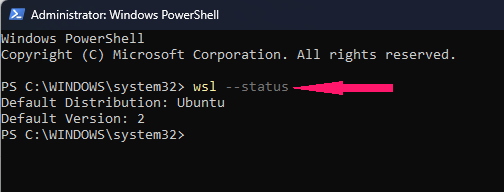 Check WSL status in PowerShell