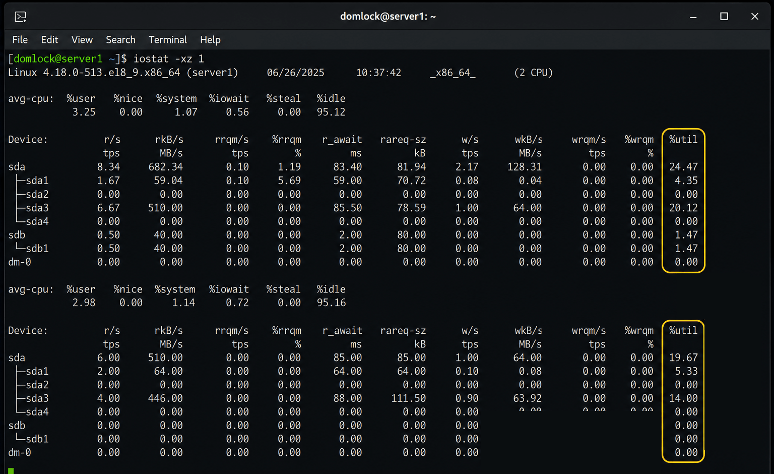 Check percentage utilization on iostat Check percentage utilization on iostat