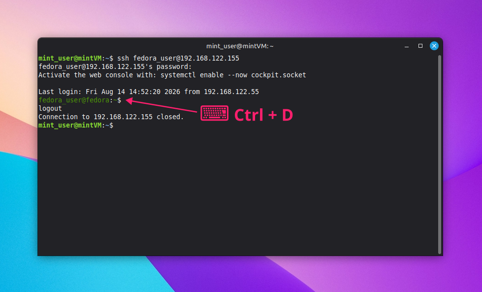 Ctrl D command to exit SSH