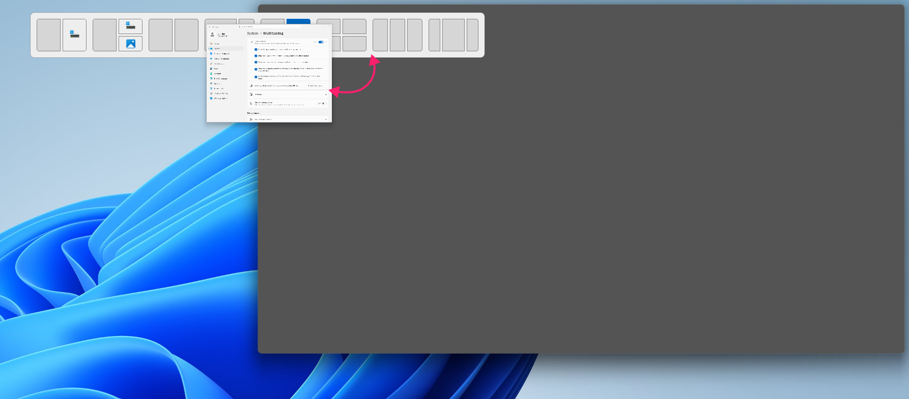 Drop window into snap layout