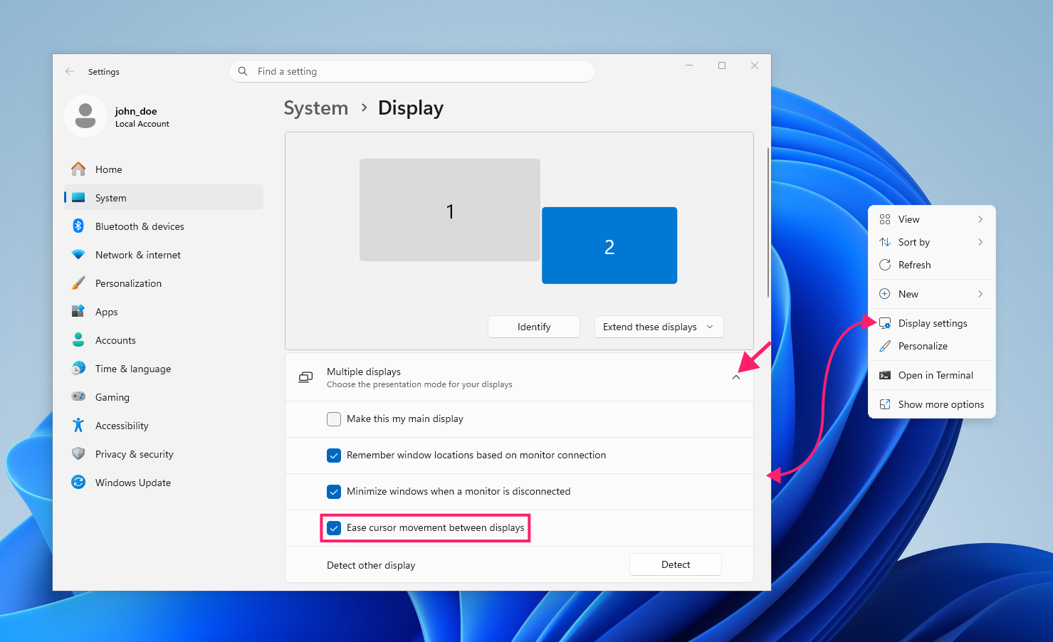 Ease cursor movement Windows 11