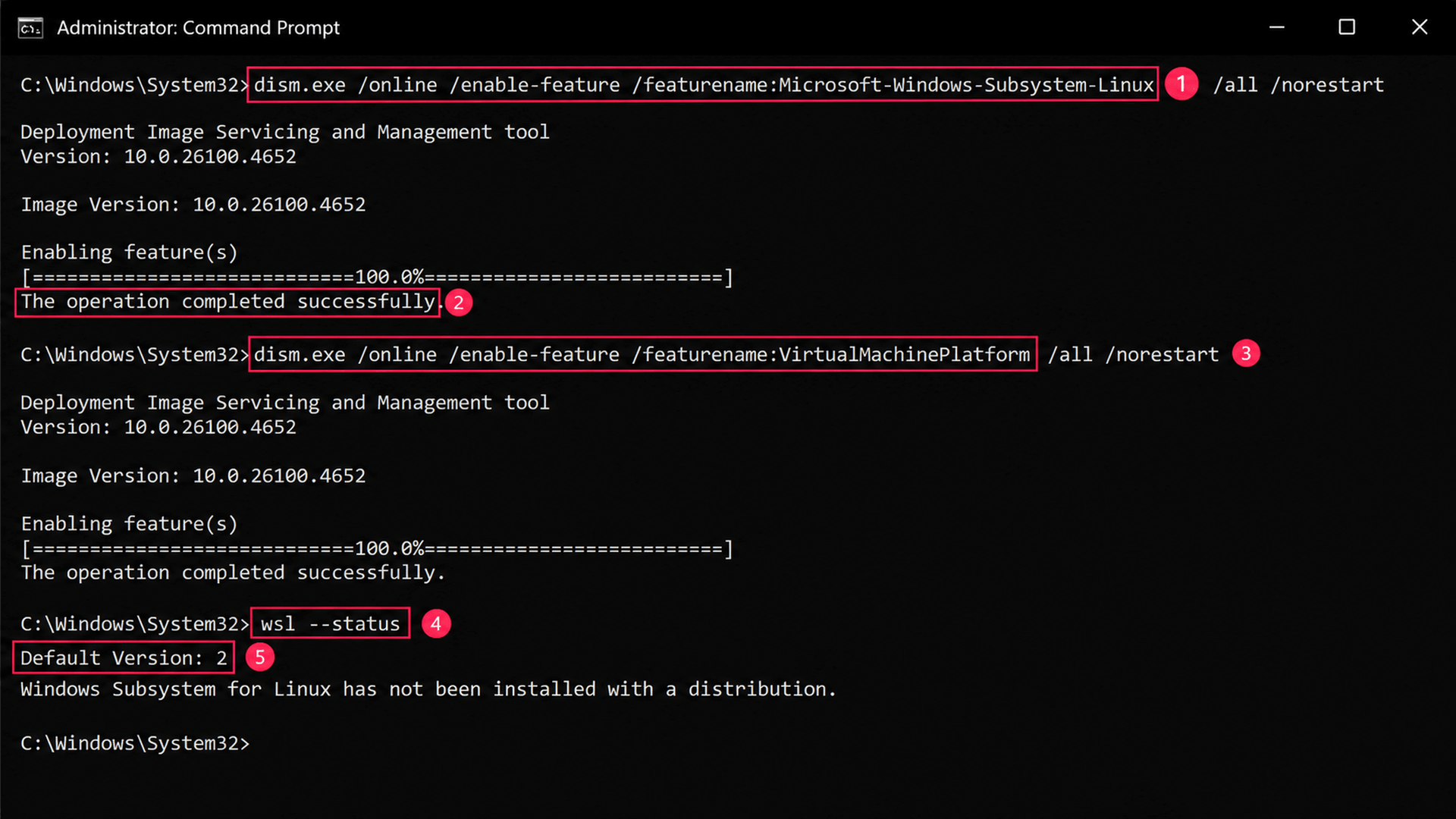 Enable WSL through Command Prompt