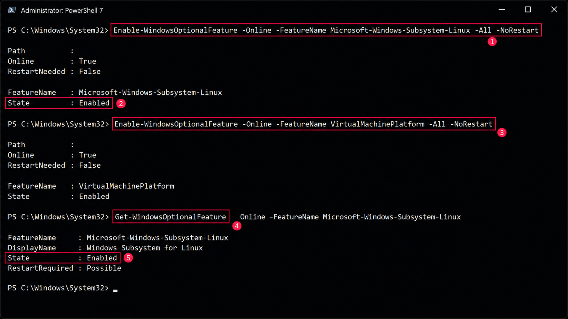 Enable WSL through PowerShell