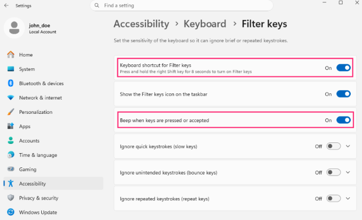 Filter Keys Filter Keys