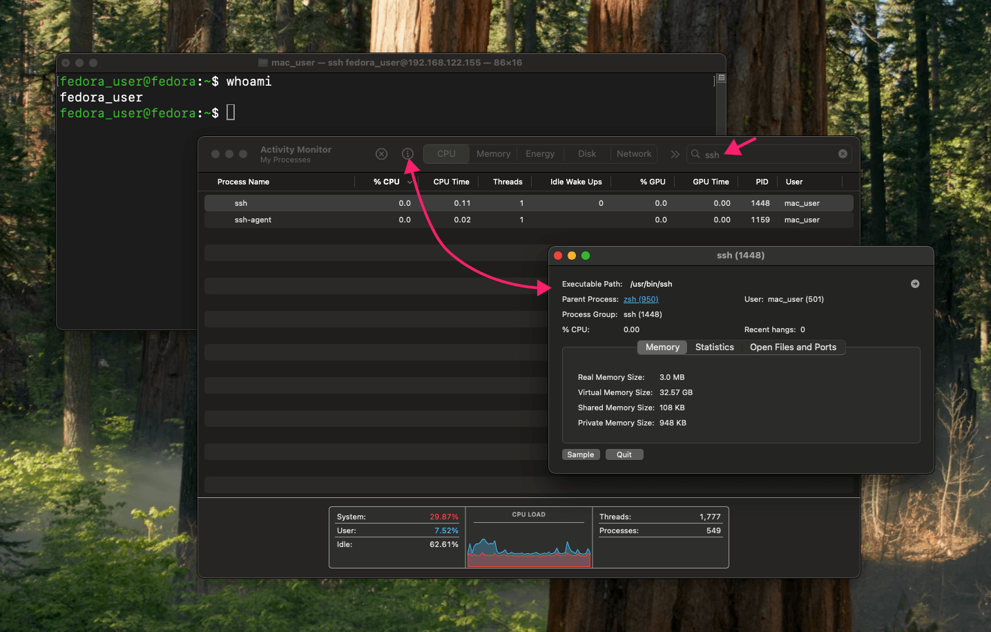 Find SSH on macOS Activity Monitor