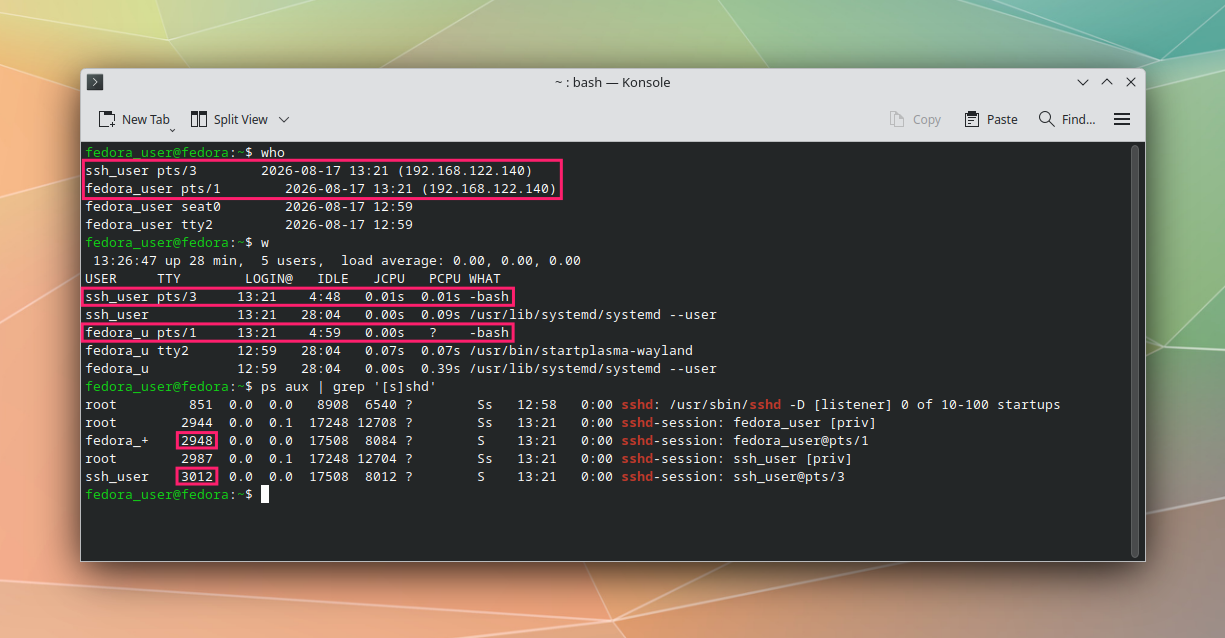 Find ghost sessions on remote server