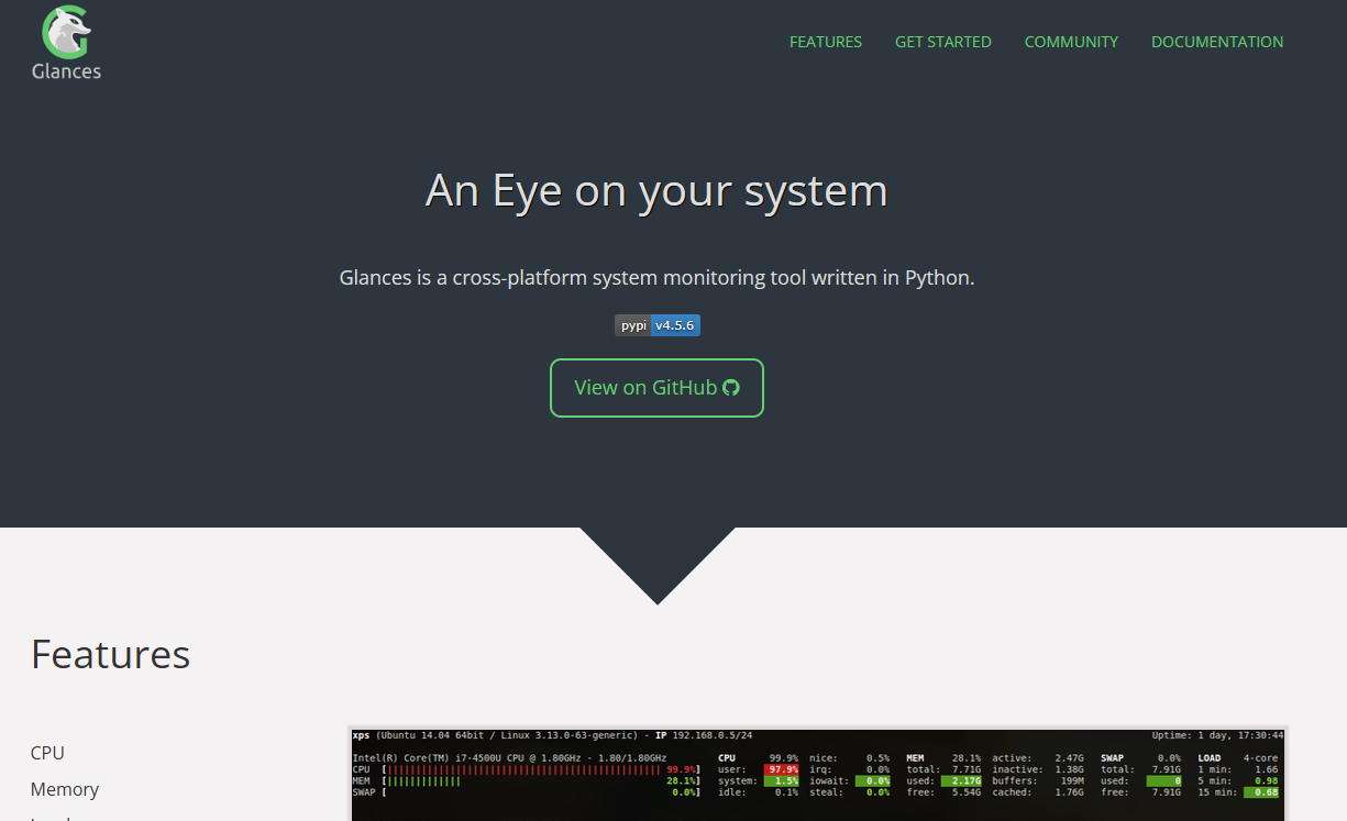 Glances homepage Glances homepage