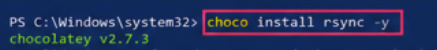 run  choco install rsync -y 